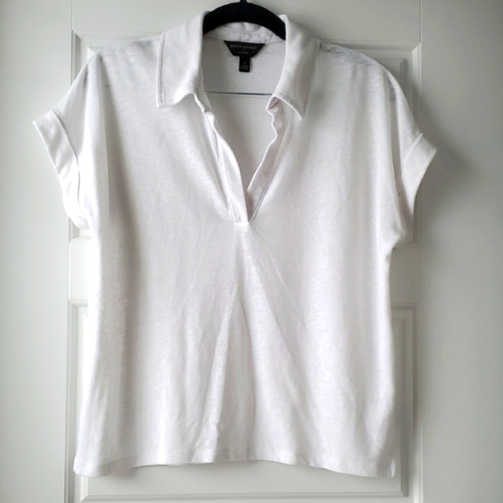 Banana Republic Women's White Linen Polo (S)